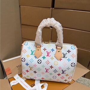 Louis Vuitton White Multicolor Monogram Speedy-Style Satchel